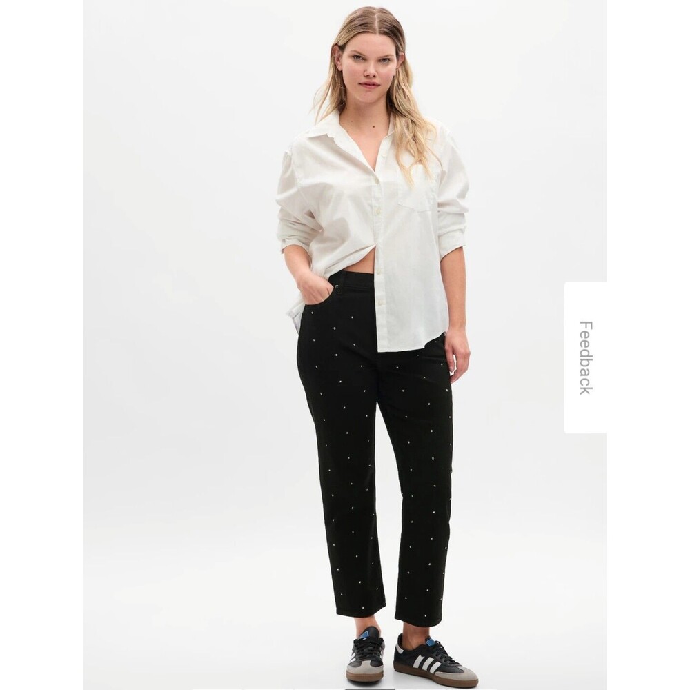New Gap Cheeky Straight High Rise Rhinestone Black Denim Jeans Size 16 Tall NWT
